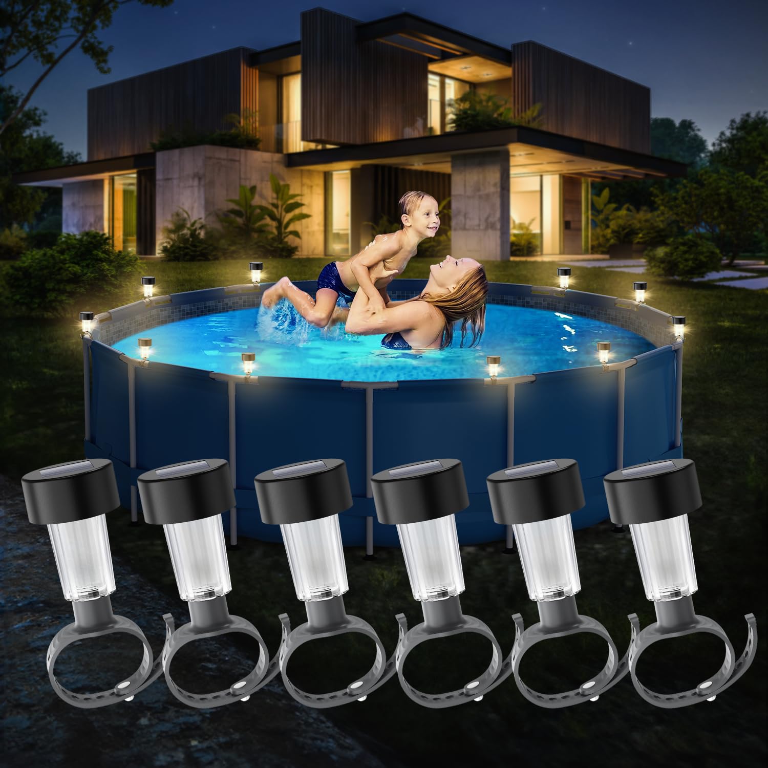 Outdoor Lighting For Fence - 6 packages Solar Pool Light Frame